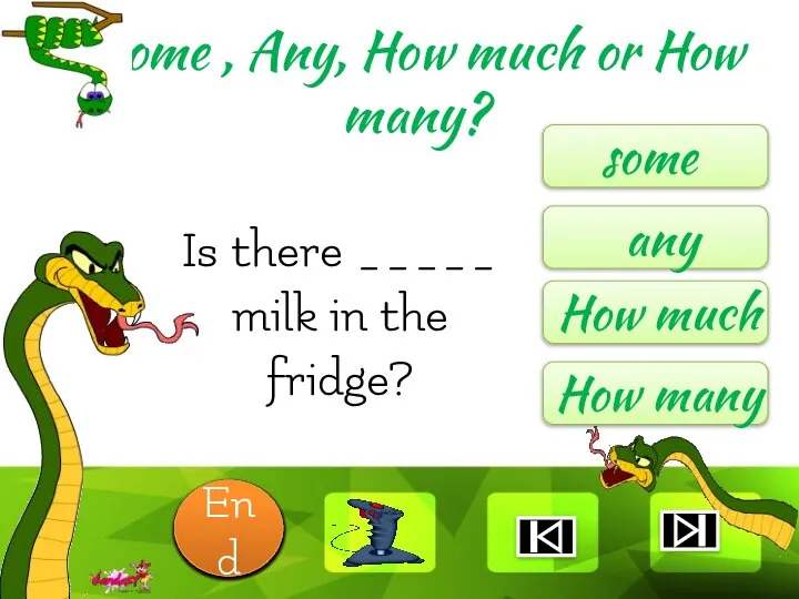Is there _____ milk in the fridge? some any How much How