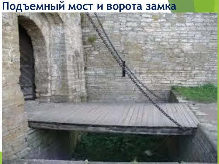 Подъемный мост и ворота замка К внешней стене замка ведет мост, перекинутый