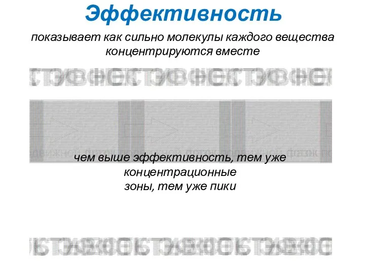 Эффективность показывает как сильно молекулы каждого вещества концентрируются вместе чем выше эффективность,