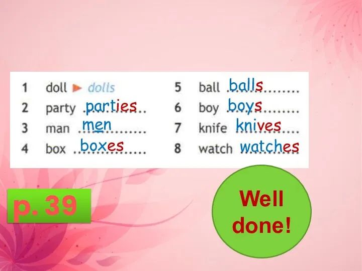 parties men boxes balls boys knives watches p. 39 Well done!
