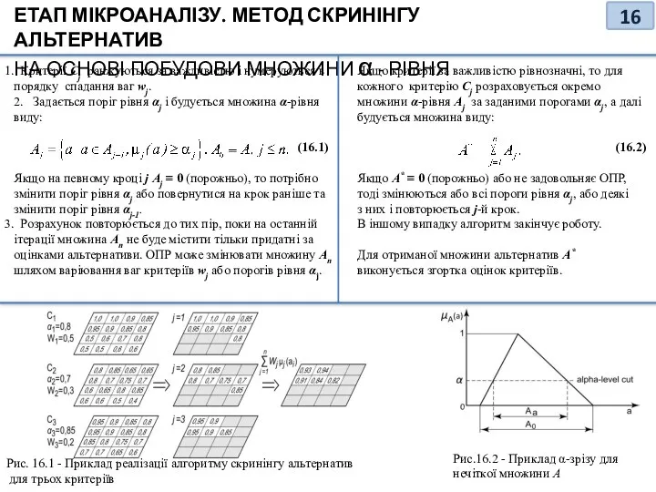 ЕТАП МІКРОАНАЛІЗУ. МЕТОД СКРИНІНГУ АЛЬТЕРНАТИВ НА ОСНОВІ ПОБУДОВИ МНОЖИНИ α - РІВНЯ