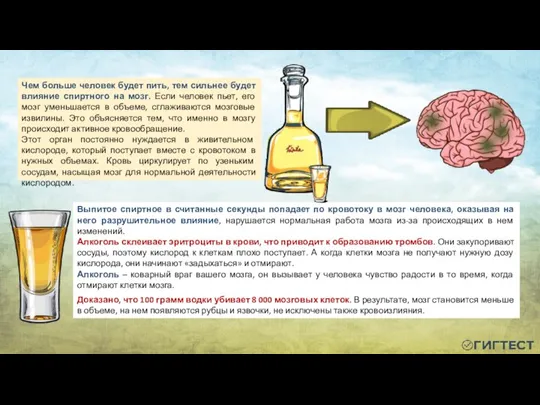 Чем больше человек будет пить, тем сильнее будет влияние спиртного на мозг.