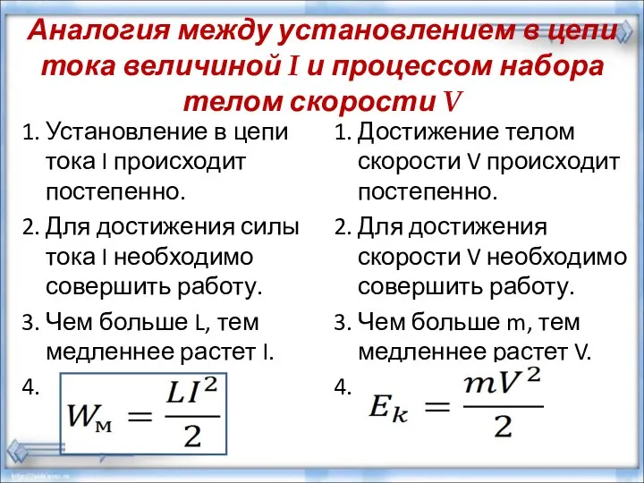 Аналогия между установлением в цепи тока величиной I и процессом набора телом