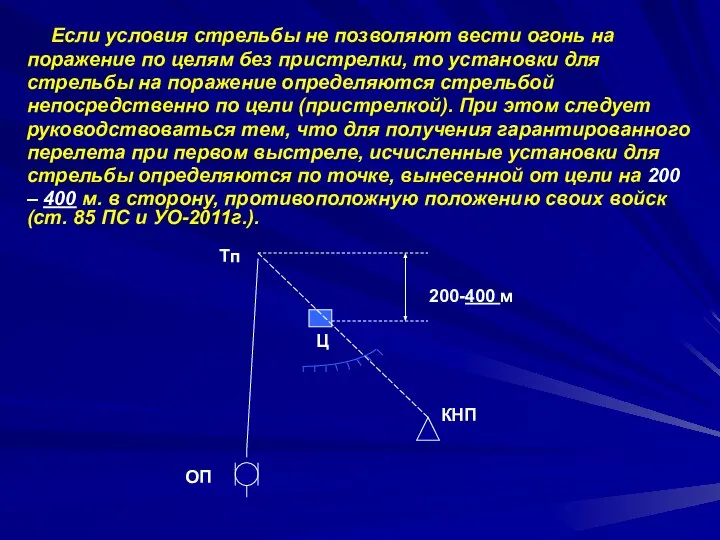 Если условия стрельбы не позволяют вести огонь на поражение по целям без