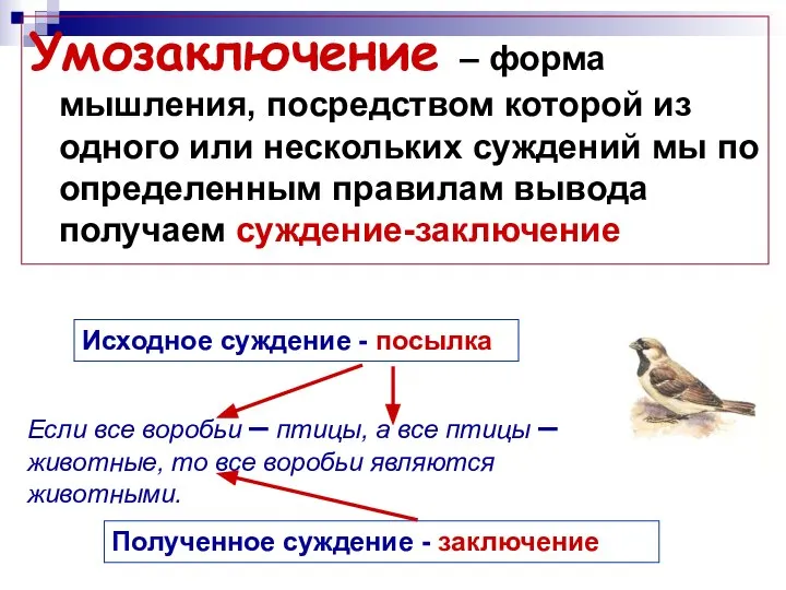 Умозаключение – форма мышления, посредством которой из одного или нескольких суждений мы