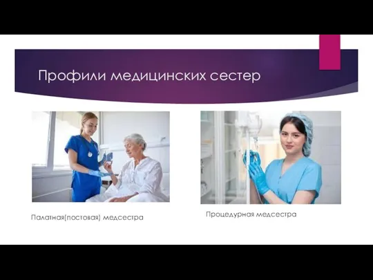 Профили медицинских сестер Палатная(постовая) медсестра Процедурная медсестра