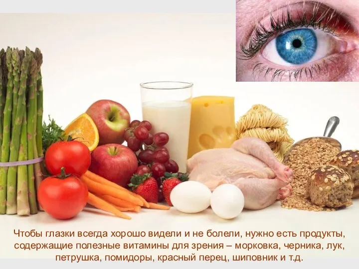 Чтобы глазки всегда хорошо видели и не болели, нужно есть продукты, содержащие