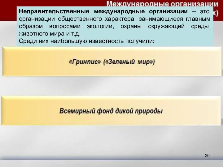 Неправительственные международные организации – это организации общественного характера, занимающиеся главным образом вопросами