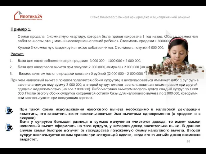 Схема Налогового Вычета при продаже и одновременной покупке Пример 1: Семья продала