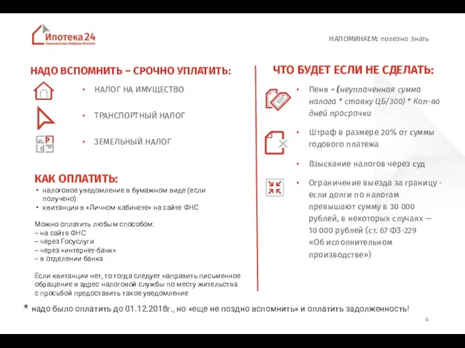 НАДО ВСПОМНИТЬ – СРОЧНО УПЛАТИТЬ: НАЛОГ НА ИМУЩЕСТВО ТРАНСПОРТНЫЙ НАЛОГ ЗЕМЕЛЬНЫЙ НАЛОГ