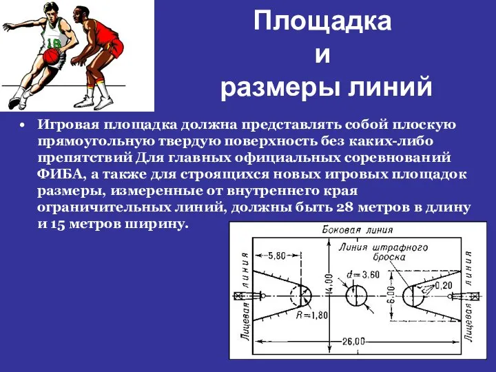 Площадка и размеры линий Игровая площадка должна представлять собой плоскую прямоугольную твердую