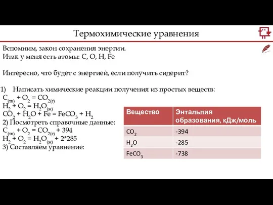 Вспомним, закон сохранения энергии. Итак у меня есть атомы: С, О, H,