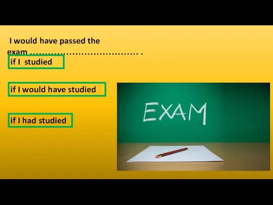 I would have passed the exam ……………………………… . if I had studied