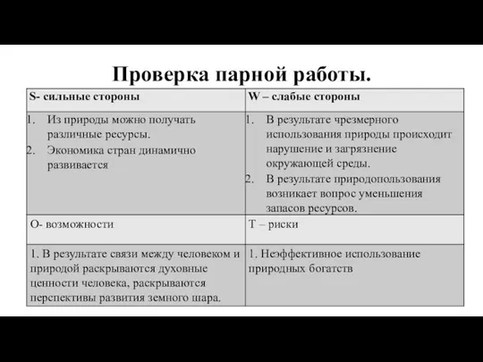 Проверка парной работы.