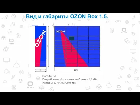 Вид и габариты OZON Box 1.5. Вес: 440 кг Потребление э\э: в