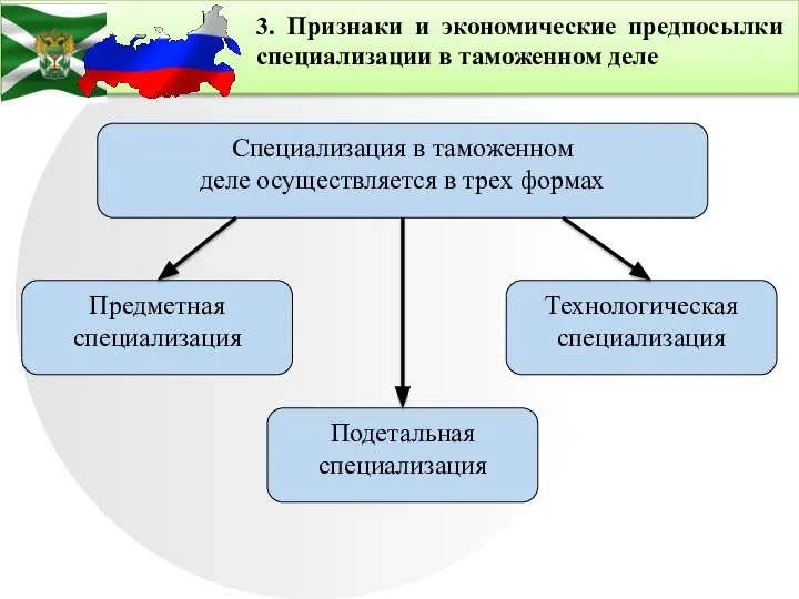 3. Признаки и экономические предпосылки специализации в таможенном деле Специализация в таможенном