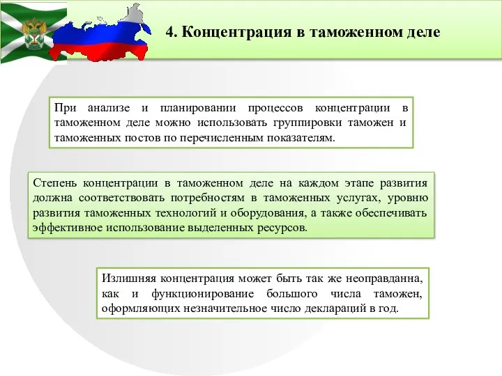 4. Концентрация в таможенном деле При анализе и планировании процессов концентрации в