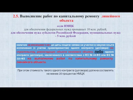 Действия потенциального участника 2.5. Выполнение работ по капитальному ремонту линейного объекта если