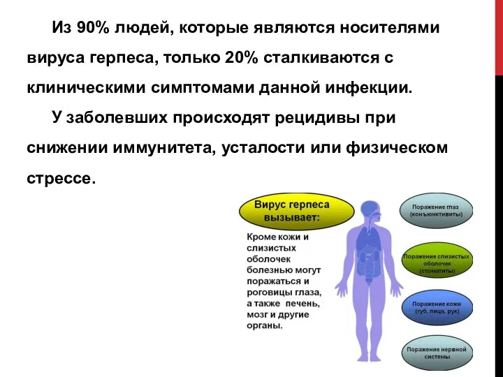 Из 90% людей, которые являются носителями вируса герпеса, только 20% сталкиваются с