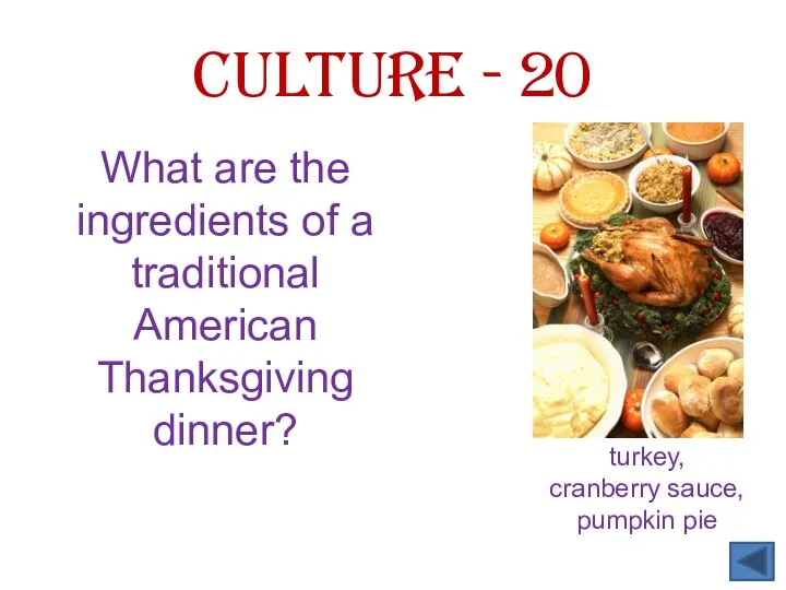 What are the ingredients of a traditional American Thanksgiving dinner? Culture - 20