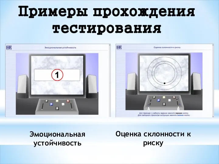 Эмоциональная устойчивость Оценка склонности к риску Примеры прохождения тестирования