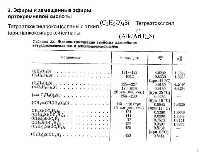 3. Эфиры и замещенные эфиры ортокремневой кислоты Тетраалкокси(арокси)силаны и алкил(арил)алкокси(арокси)силаны Тетраэтоксисилан