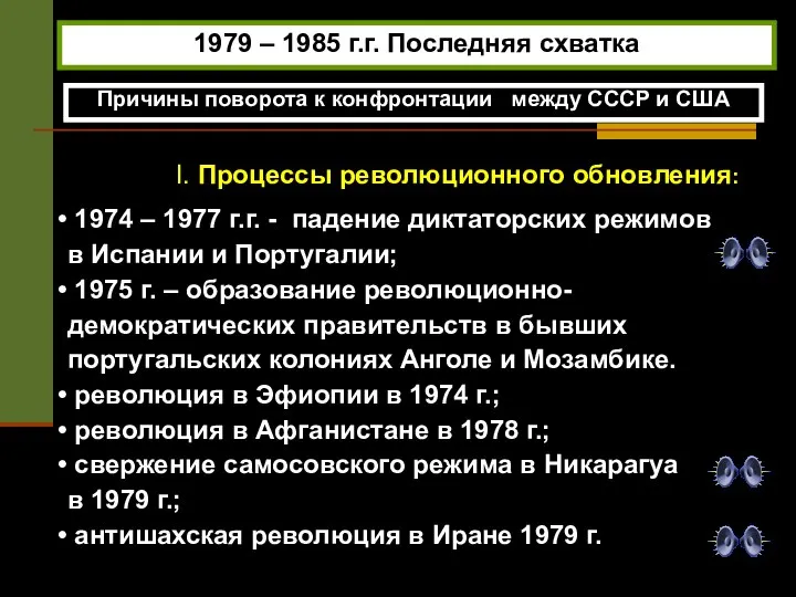 1979 – 1985 г.г. Последняя схватка Причины поворота к конфронтации между СССР