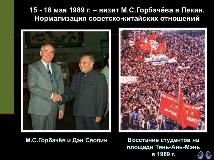 15 - 18 мая 1989 г. – визит М.С.Горбачёва в Пекин. Нормализация