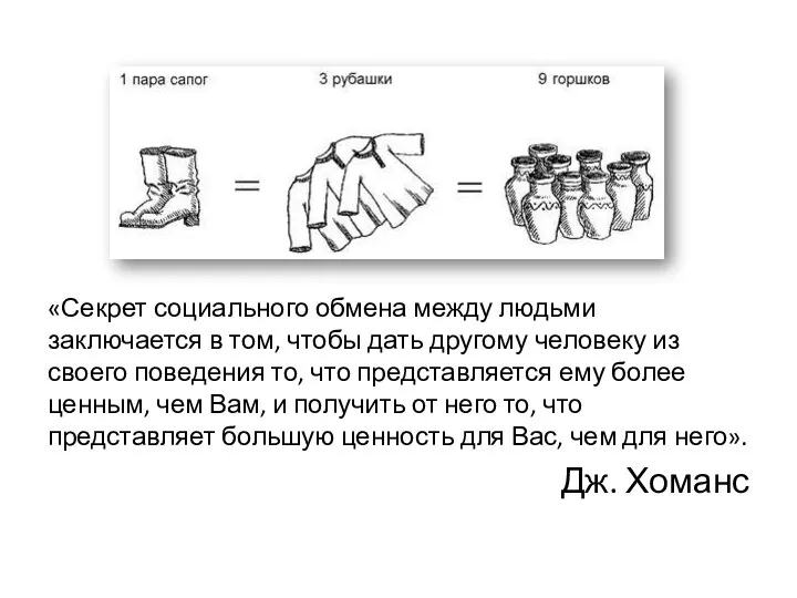 «Секрет социального обмена между людьми заключается в том, чтобы дать другому человеку