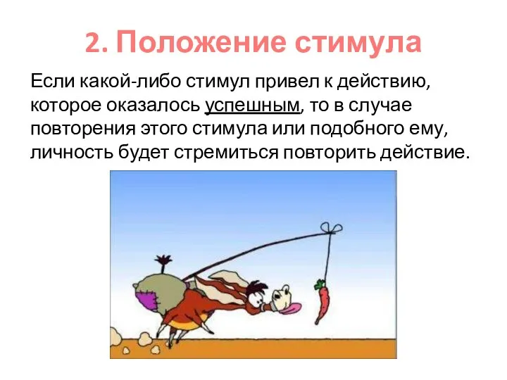 2. Положение стимула Если какой-либо стимул привел к действию, которое оказалось успешным,