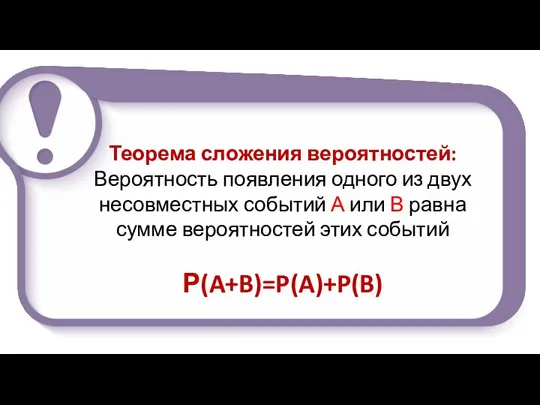 Теорема сложения вероятностей: Вероятность появления одного из двух несовместных событий А или