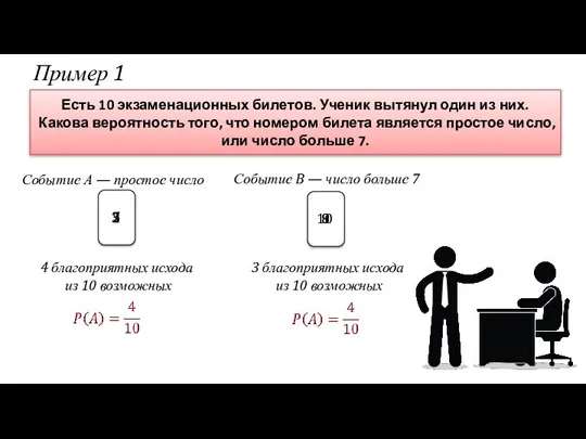 Пример 1 Есть 10 экзаменационных билетов. Ученик вытянул один из них. Какова