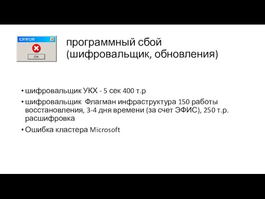 программный сбой (шифровальщик, обновления) шифровальщик УКХ - 5 сек 400 т.р шифровальщик