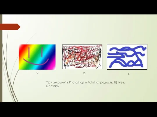 "Три эмоции" в Photoshop и Paint: а) радость, б) гнев, в)печаль а б в