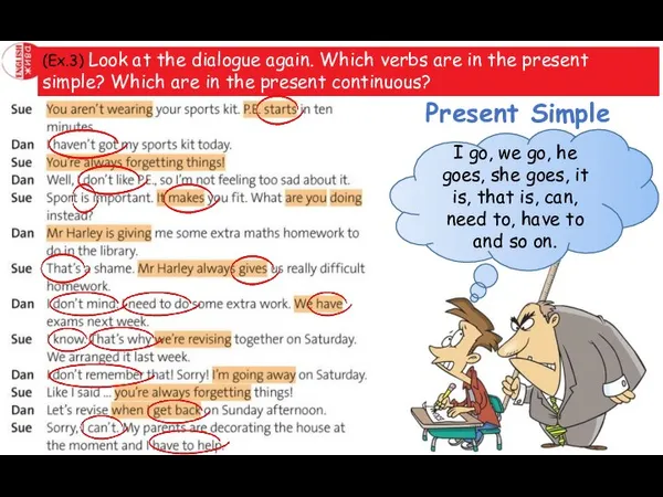 (Ex.3) Look at the dialogue again. Which verbs are in the present