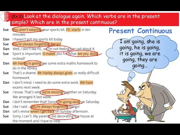 (Ex.3) Look at the dialogue again. Which verbs are in the present