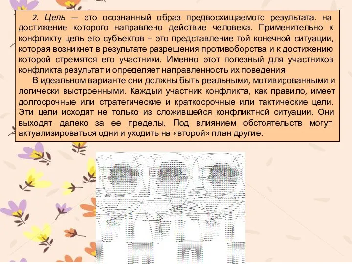 2. Цель — это осознанный образ предвосхищаемого результата. на достижение которого направлено