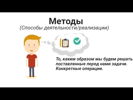 (Способы деятельности/реализации) То, каким образом мы будем решать поставленные перед нами задачи. Конкретные операции. Методы