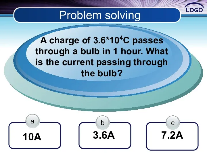 Problem solving 10A A charge of 3.6*104C passes through a bulb in