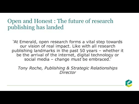 ‘At Emerald, open research forms a vital step towards our vision of