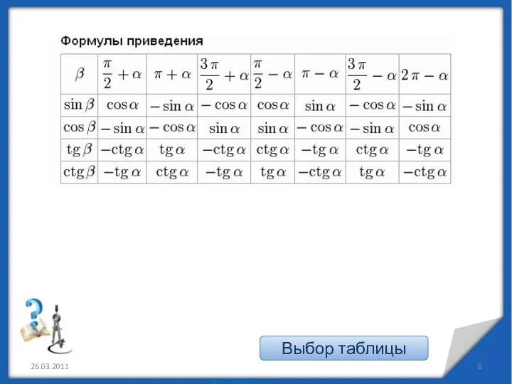 26.03.2011 Выбор таблицы