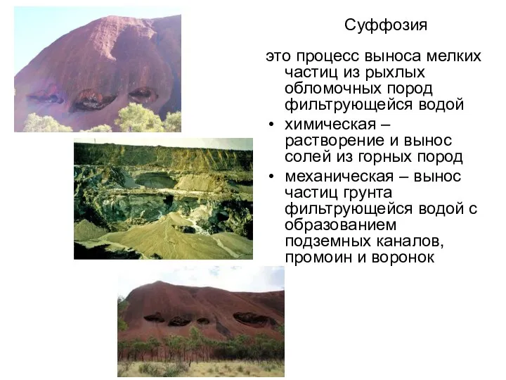 Суффозия это процесс выноса мелких частиц из рыхлых обломочных пород фильтрующейся водой