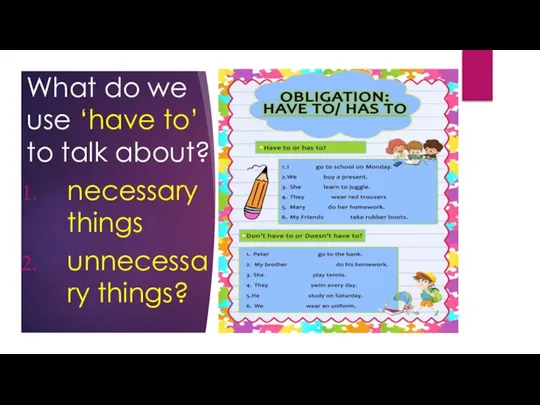 What do we use ‘have to’ to talk about? necessary things unnecessary things?