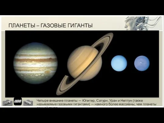 ПЛАНЕТЫ – ГАЗОВЫЕ ГИГАНТЫ Четыре внешние планеты — Юпитер, Сатурн, Уран и