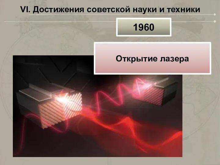 VI. Достижения советской науки и техники 1960 Открытие лазера