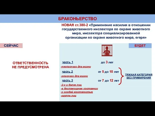 БРАКОНЬЕРСТВО ОТВЕТСТВЕННОСТЬ НЕ ПРЕДУСМОТРЕНА часть 1 СЕЙЧАС БУДЕТ НОВАЯ ст.380-2 «Применение насилия