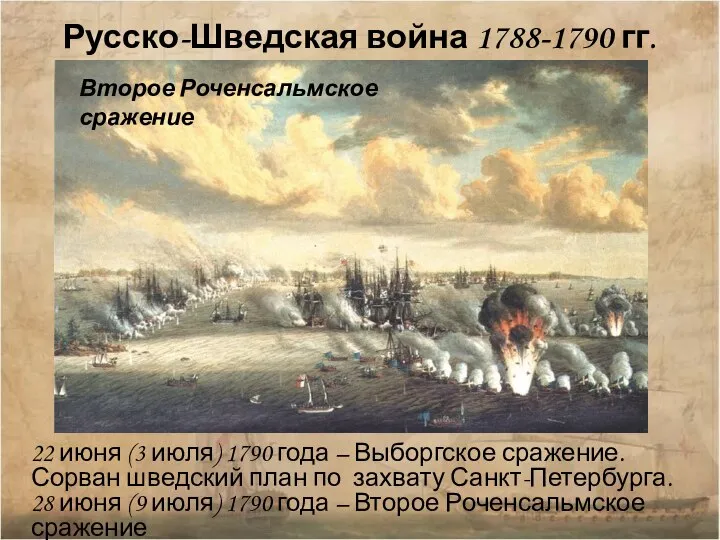 Русско-Шведская война 1788-1790 гг. Второе Роченсальмское сражение 22 июня (3 июля) 1790