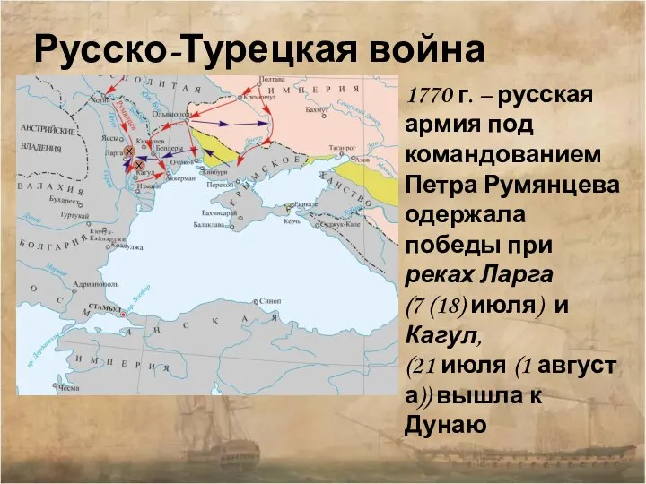 Русско-Турецкая война 1768-1774 гг. 1770 г. – русская армия под командованием Петра