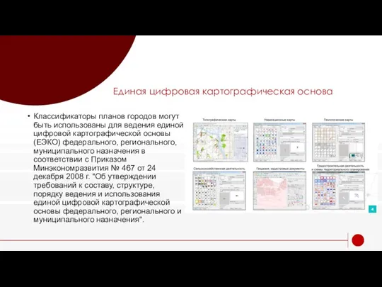 Единая цифровая картографическая основа Классификаторы планов городов могут быть использованы для ведения