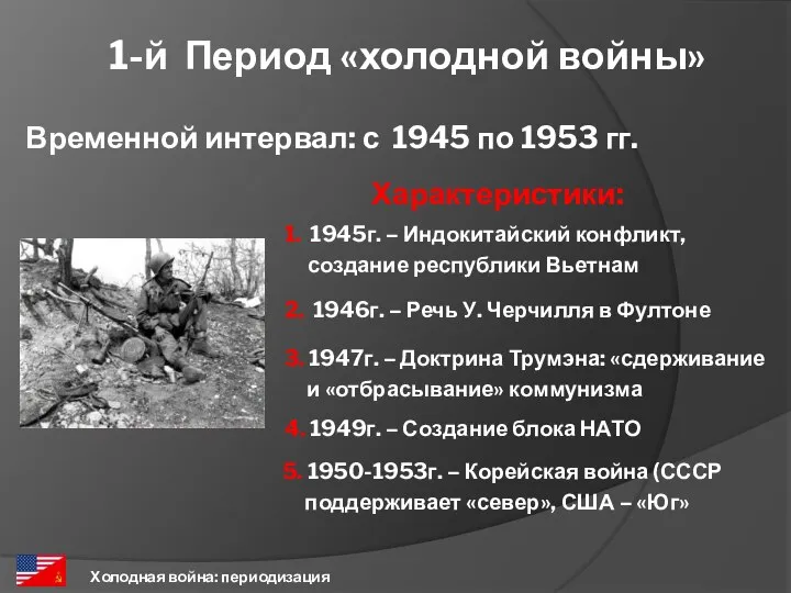 1-й Период «холодной войны» Холодная война: периодизация Временной интервал: с 1945 по